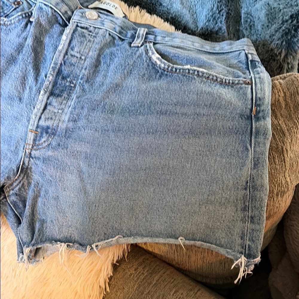Agolde Parker Long Light Blue Denim Cutoff Shorts size 33 - Picture 8 of 8
